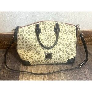Dooney & Bourke Signature Jacquard Satchel Cream Leather Trim Shoulder Bag Y2K